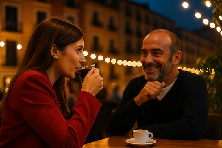 Spanisches Paar beim Kaffee trinken